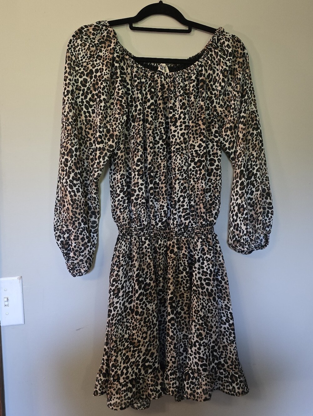 Show Me Your MuMu Leopard Print Long Sleeve Dress in Beige and Black